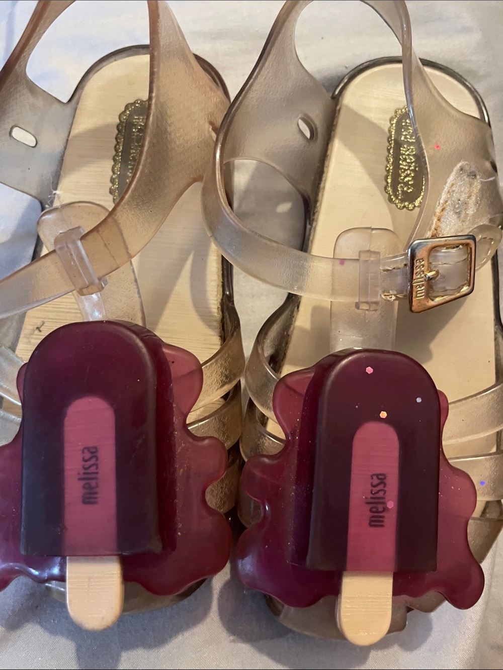 Mini Melissa Clear Jelly Sandals with Burgundy Popsicle Charms